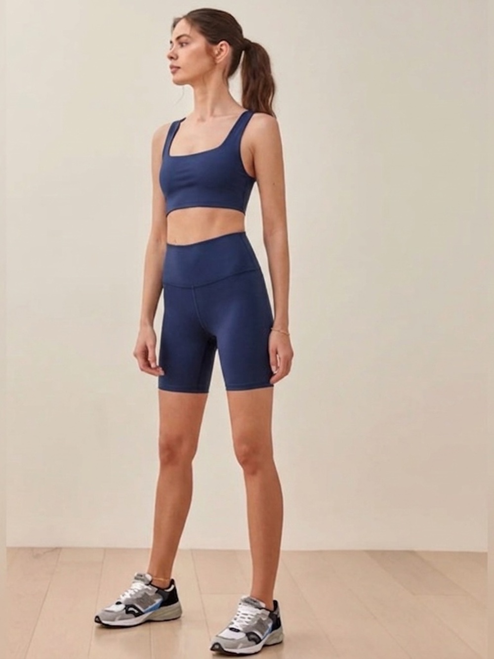 Reformation Navy Ecomove High Rise 7" Bike Short in Blue